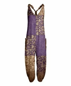 Lily | Purple & Yellow Floral-Patch Pocket Jumpsuit - Women