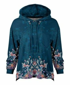 Lily | Blue & Purple Floral Loose Fit Patch-Pocket Hoodie - Women & Plus