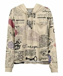 Lily | Beige 'Vintage' Collage Patch-Pocket Hoodie - Women & Plus