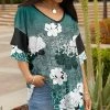 Lily | Black & Teal Floral V-Neck Tiered-Sleeve Tunic - Women