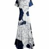 Lily | Blue & White Floral Sketch Short-Sleeve Handkerchief Maxi Dress - Plus