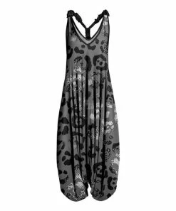 Lily | Gray & Black Leopard Racerback Harem Jumpsuit - Women