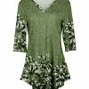 Lily | Green & White Floral Three-Quarter Sleeve Curved-Hem Tunic - Women & Plus