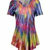 Lily | Pink & Blue Tie-Dye V-Neck Short-Sleeve Swing Tunic - Plus