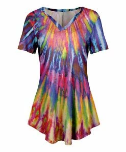 Lily | Pink & Blue Tie-Dye V-Neck Short-Sleeve Swing Tunic - Plus