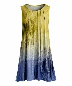 Lily | Yellow & Blue Ombré Tie-Dye Pleated Sleeveless Tunic - Plus