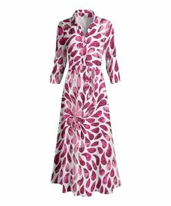 Lily | White & Pink Abstract Droplet Button-Front Tie-Waist Maxi Dress - Women