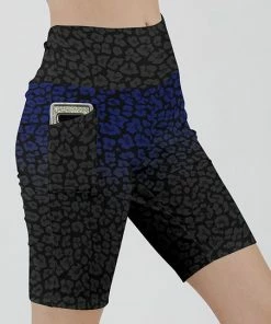 Lily | Gray & Blue Leopard Pocket Bike Shorts - Plus