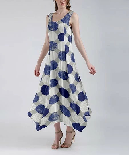 Lily | Gray & Navy Circles Sleeveless Handkerchief Maxi Dress - Women 1 Lily | Gray & Navy Circles Sleeveless Handkerchief Maxi Dress - Women
