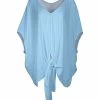 Lily | Light Blue Tie-Front V-Neck Tunic - Plus