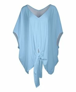Lily | Light Blue Tie-Front V-Neck Tunic - Plus