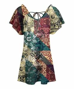 Lily | Yellow & Red Arabesque Tie-Back V-Neck Tunic - Plus