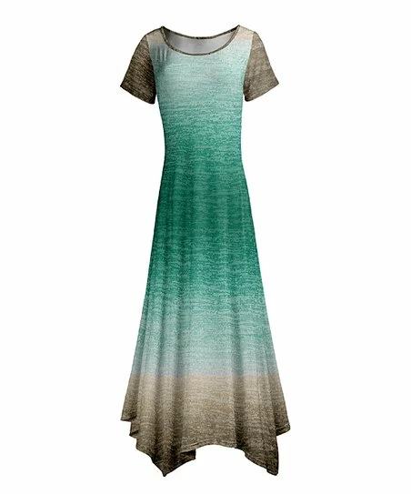 Lily | Green & Beige Ombré Short-Sleeve Handkerchief Maxi Dress - Women 1 Lily | Green & Beige Ombré Short-Sleeve Handkerchief Maxi Dress - Women