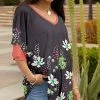 Lily | Gray & Green Floral Ruffle-Sleeve V-Neck Tunic - Women