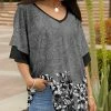 Lily | Black & Gray Floral Ruffle-Sleeve V-Neck Tunic - Women