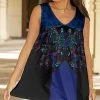 Lily | Black & Blue Floral Color Block V-Neck Sleeveless Tunic - Women