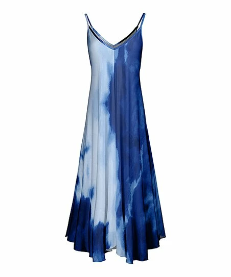 Lily | Blue & Navy Tie-Dye V-Neck Sleeveless Maxi Dress - Women 1 Lily | Blue & Navy Tie-Dye V-Neck Sleeveless Maxi Dress - Women