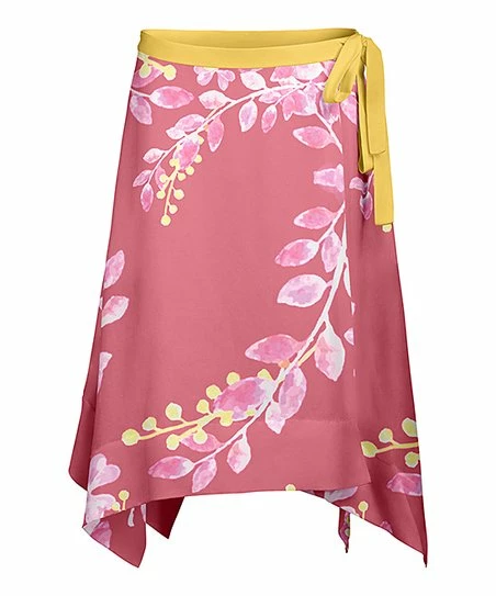 Lily | Mauve & Yellow Leaf Side-Tie Handkerchief Skirt - Women 1 Lily | Mauve & Yellow Leaf Side-Tie Handkerchief Skirt - Women