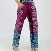 Lily | Mauve & Blue Floral Wide-Band Pocket Palazzo Pants - Women