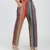 Lily | Orange Floral Stripe Wide-Band Pocket Palazzo Pants - Plus