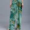 Lily | Turquoise & Gold Marble Drawstring Palazzo Pants - Women