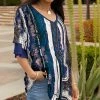 Lily | Blue & Teal Abstract Stripe V-Neck Tiered-Sleeve Tunic - Women