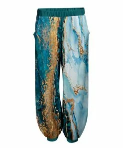 Lily | Teal & Gold Marble Side-Pocket Harem Pants - Women