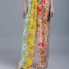 Lily | Yellow & Pink Floral Color Block Drawstring Palazzo Pants - Women