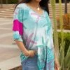 Lily | Pink & Aqua Starfish Layered-Sleeve V-Neck Tunic - Women