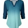 Lily | Turquoise & Blue Ombré Notch-Neck Top - Plus