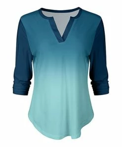 Lily | Turquoise & Blue Ombré Notch-Neck Top - Plus