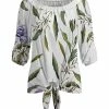 Lily | Green & Lavender Floral Tie-Accent V-Neck Half-Sleeve Top - Plus