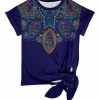 Lily | Navy & Yellow Paisley Knot-Hem Crewneck Top - Women