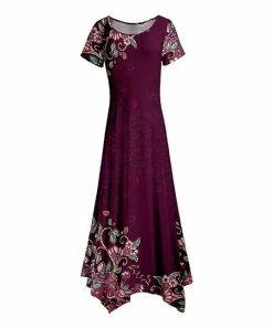 Lily | Plum & Pink Floral Short-Sleeve Handkerchief Maxi Dress - Women & Plus