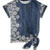 Lily | Blue & Cream Floral Short-Sleeve Tie-Hem Top - Women