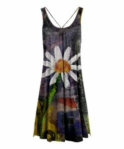 Lily | Gray & White Floral Sleeveless Strappy Dress - Plus