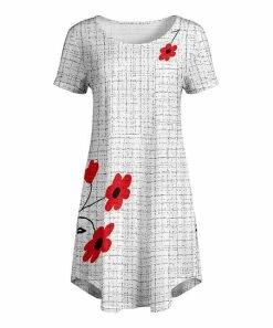 Lily | White & Red Floral Short-Sleeve A-Line Dress - Women