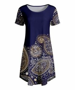 Lily | Navy & Beige Abstract Short-Sleeve A-Line Dress - Women