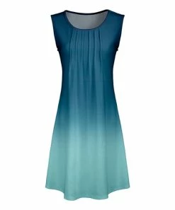 Lily | Turquoise & Navy Ombré Pleat-Front Sleeveless Dress - Women