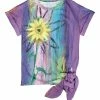 Lily | Purple & Yellow Abstract Floral Knot-Hem Crewneck Top - Women