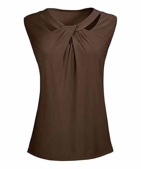 Lily | Brown Twist-Front Cap-Sleeve Tunic - Women 1 Lily | Brown Twist-Front Cap-Sleeve Tunic - Women
