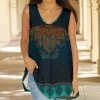 Lily | Navy & Turquoise Abstract Sleeveless V-Neck Swing Tunic - Plus
