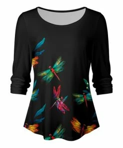 Lily | Black & Red Dragonfly Long-Sleeve Top - Plus