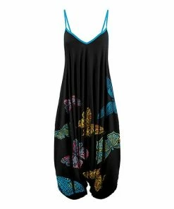 Lily | Black & Blue Butterfly Harem Jumpsuit - Plus
