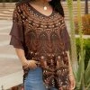 Lily | Brown Abstract Layered-Sleeve Tunic - Women