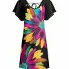 Lily | Black & Fuchsia Daisy Flutter-Sleeve Dress - Women