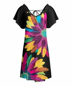 Lily | Black & Fuchsia Daisy Flutter-Sleeve Dress - Women