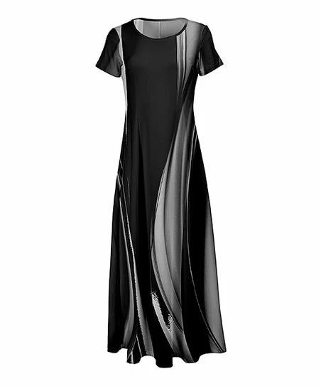 Lily | Black & Gray Abstract Short-Sleeve Maxi Dress - Women & Plus 1 Lily | Black & Gray Abstract Short-Sleeve Maxi Dress - Women & Plus