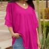 Lily | Dark Pink V-Neck Ruffle-Sleeve Tunic - Plus
