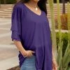 Lily | Dark Purple V-Neck Ruffle-Sleeve Tunic - Women